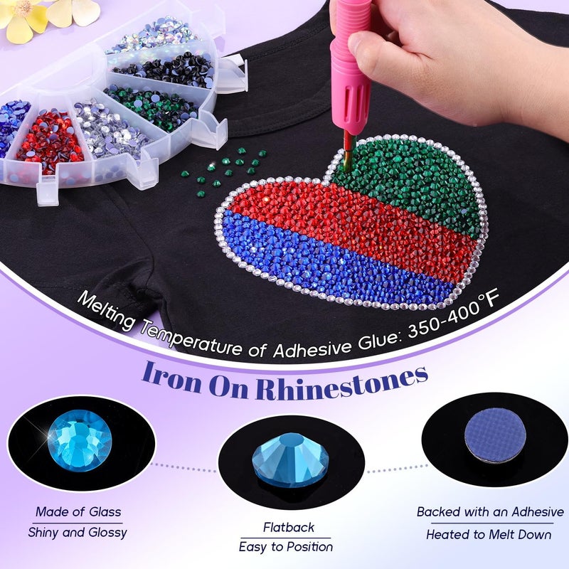 TINKRSTUFF 6800Pcs Hotfix Rhinestones for Clothing, Indicolite 2-5mm Mixed Sizes Iron On Flatback Glass Gems, Bedazzling Crystals Rhinestones for Crafting Hats Shoes Fabric Decor Nail Art - Image 3